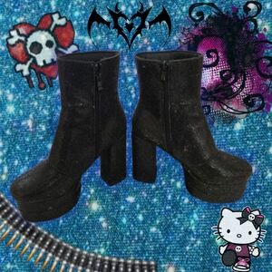 Black Rhinestone Platform Ankle Boots